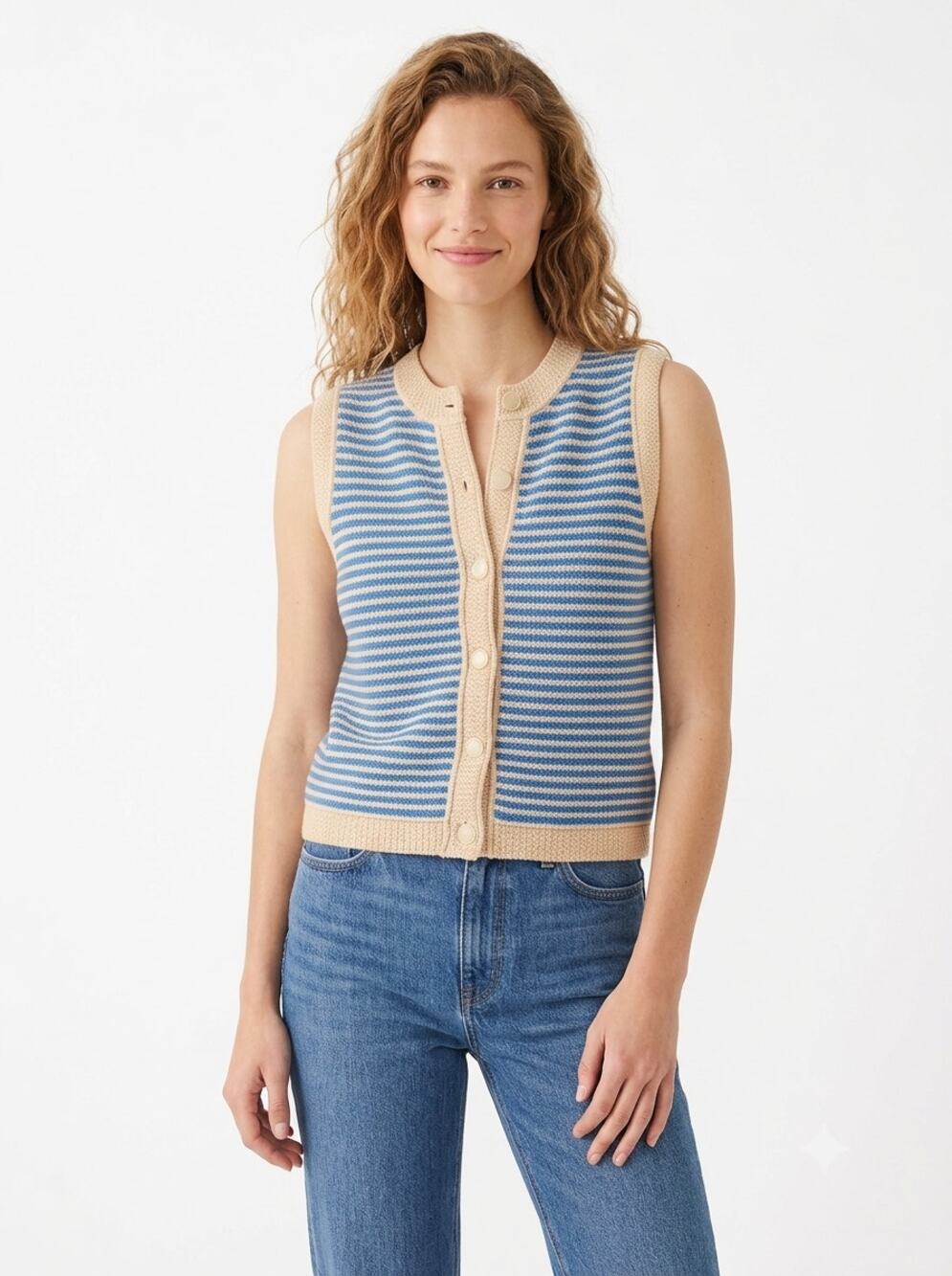 J.Crew Cropped Cardigan Sweater Women's M Parchment Santorini Shell in Stripe